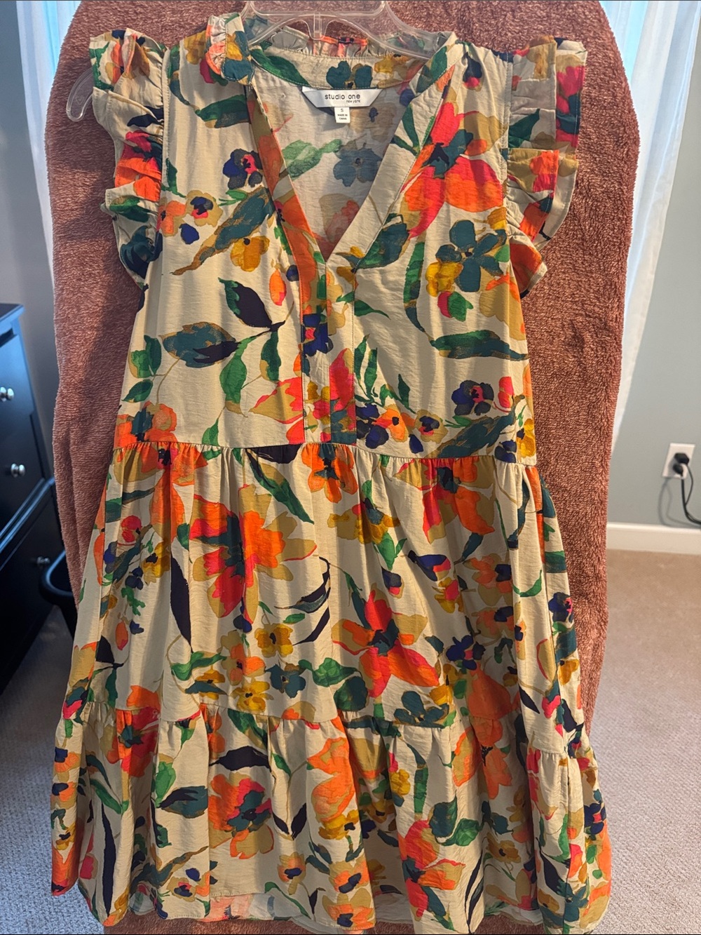 Studio One Cream Floral Tiered V-Neck Midi Dress